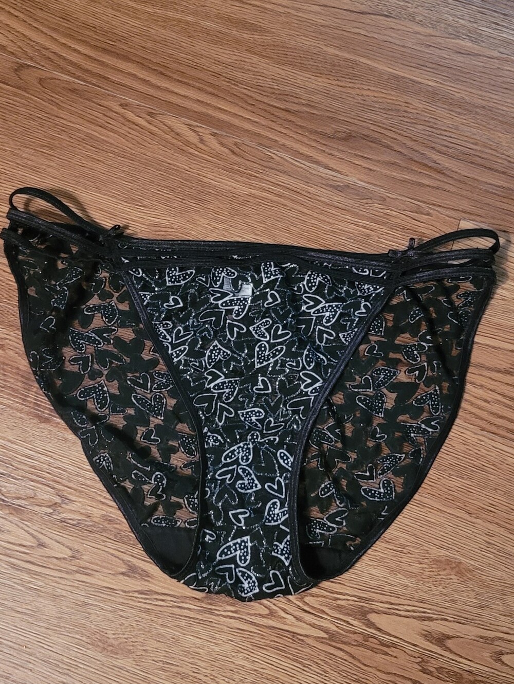 Vintage 90s sheer burnout heart panties L 9 bikini strappy glitter Y2k